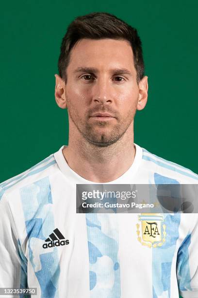 Lionel Messi of Argentina poses during the official portrait session ahead of Copa America Brazil 2021 on June 10, 2021 in Buenos Aires, Argentina.
