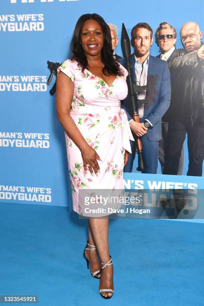 Angie Greaves attends the "Hitman's Wife's Bodyguard" special screening at Cineworld Leicester Square on June 14, 2021 in London, England.