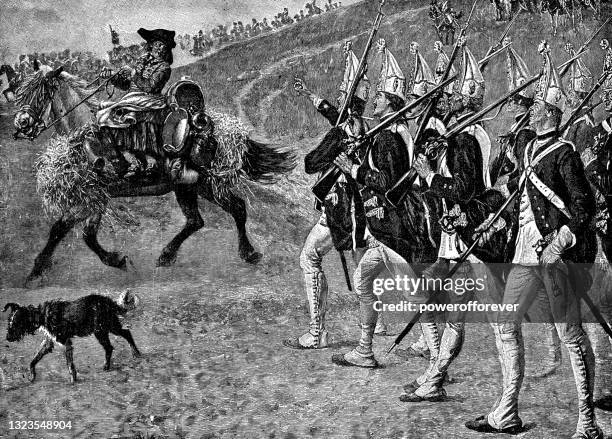 british grenadier soldiers during the american revolutionary war - 18th century - american revolutionary war stock illustrations