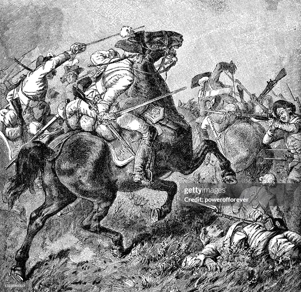 American Cavalry Charging the British Army at the Battle of Princeton of the American Revolutionary War - 18th Century