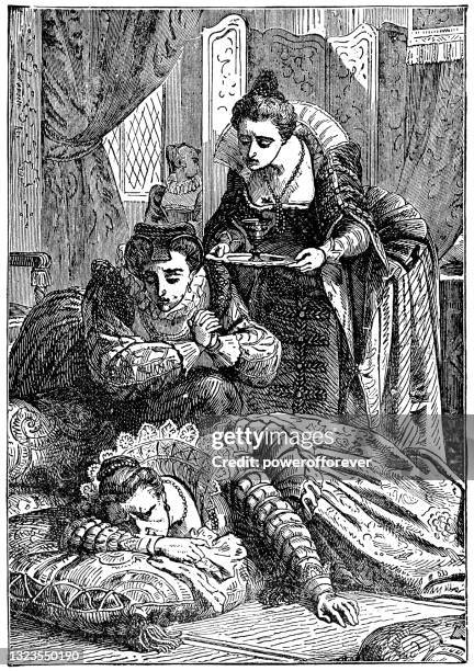 the death of elizabeth i, queen of england - 17th century - 17th century style stock illustrations