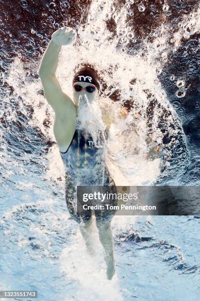 Katie Ledecky of the United States competes in a preliminary heat for the Women’s 400m freestyle during Day Two of the 2021 U.S. Olympic Team...