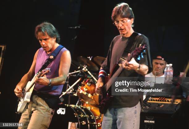 Bob Weir and Phil Lesh of The Other Ones perform during the Further Festival at Shoreline Amphitheatre on July 25, 1998 in Mountain View, California.