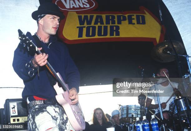 Tim Armstrong of Rancid performs during the "Vans Warped Tour" at Pier 30/32 on July 5, 1998 in San Francisco, California.