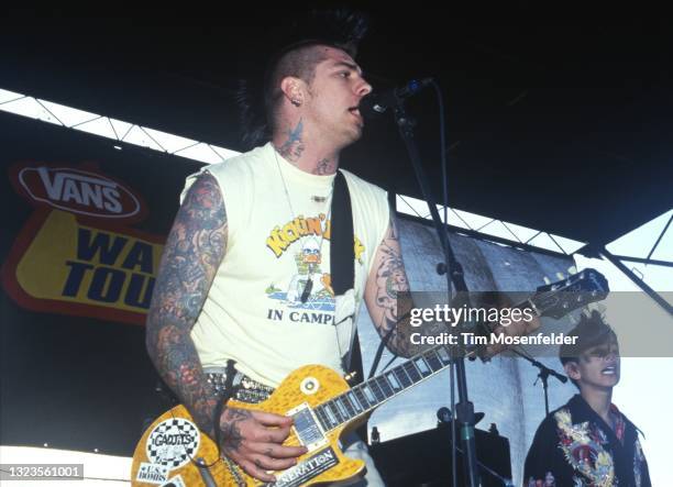 Lars Frederiksen of Rancid performs during the "Vans Warped Tour" at Pier 30/32 on July 5, 1998 in San Francisco, California.