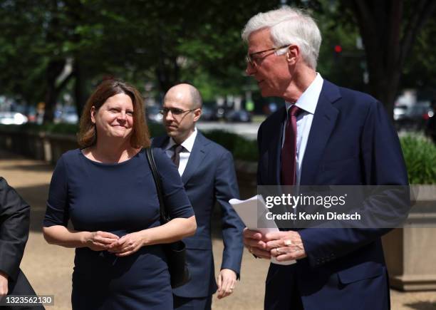 Washington Post publisher Fred Ryan , Washington Post Executive Editor Sally Buzbee , and New York Times Publisher A.G. Sulzberger arrive with fellow...