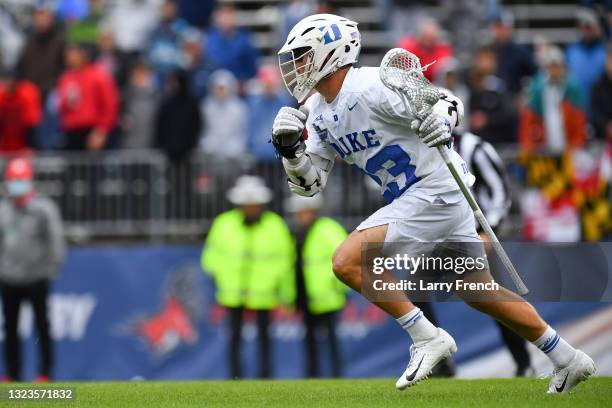 Michael Sowers of the Duke Blue Devils handles the ball against the Maryland Terrapins during the Division I Men’s Lacrosse Semifinals held at Pratt...