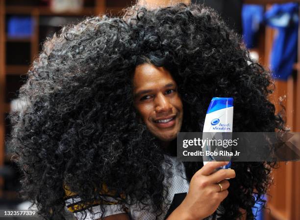 Pittsburgh Steelers Troy Polamalu during filming of television commercial, July 16, 2010 in Los Angeles, California.