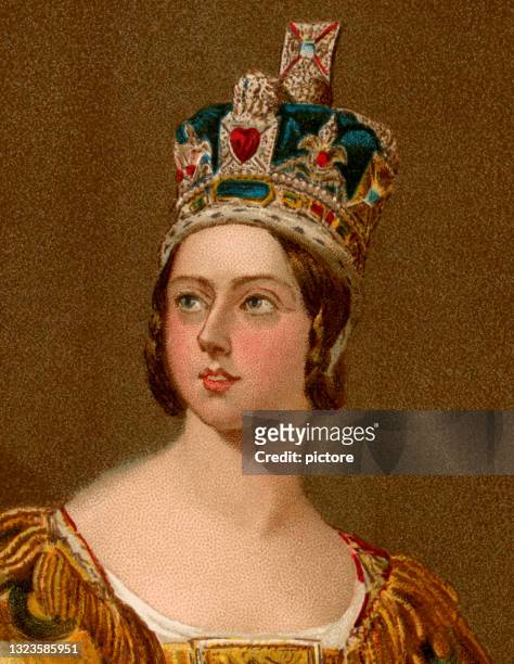 stockillustraties, clipart, cartoons en iconen met koningin victoria bij haar kroning in 1837 - british royalty