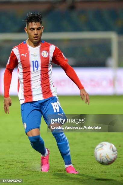 Santiago Arzamendia of Paraguay runs for the ball during a Group A match between Paraguay and Bolivia at Estádio Olímpico as part of Copa America...