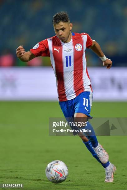 Angel Romero of Paraguay controls the ball during a Group A match between Paraguay and Bolivia at Estádio Olímpico as part of Copa America Brazil...