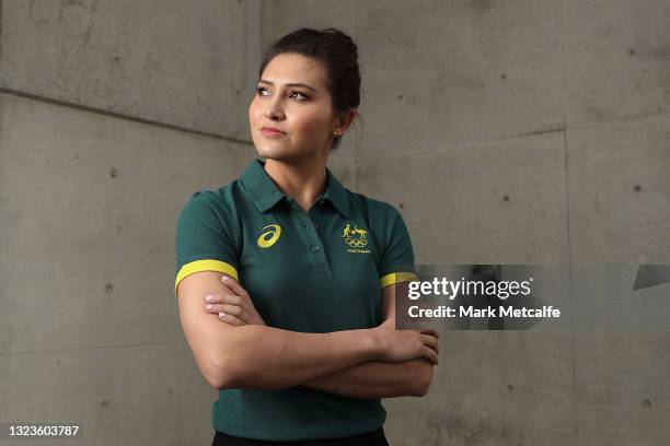 Melissa Wu poses during the Australian Diving Tokyo Olympic Games Team Announcement at Circular Quay on June 15, 2021 in Sydney, Australia.