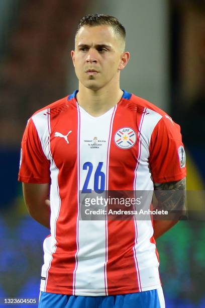 Robert Piris da Motta of Paraguay looks on before a Group A match between Paraguay and Bolivia at Estádio Olímpico as part of Copa America Brazil...