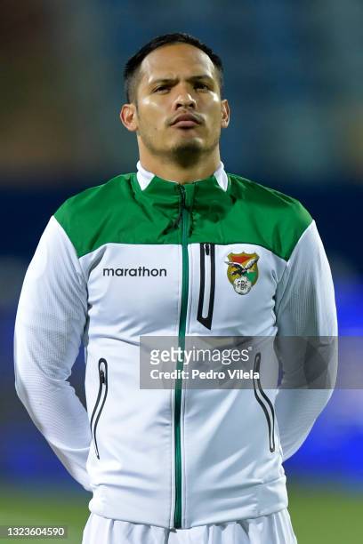 Leonel Justiniano of Bolivia looks on before a Group A match between Paraguay and Bolivia at Estádio Olímpico as part of Copa America Brazil 2021 on...