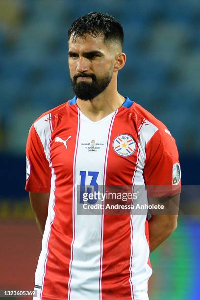 Alberto Espinola of Paraguay looks on before a Group A match between Paraguay and Bolivia at Estádio Olímpico as part of Copa America Brazil 2021 on...