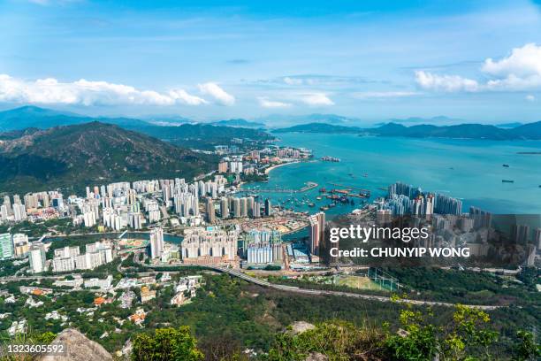 aerial view of tuen mun city in hong kong - tuen mun stock pictures, royalty-free photos & images