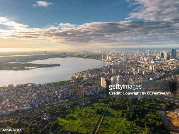 aerial view of center hanoi city. - hanói - fotografias e filmes do acervo