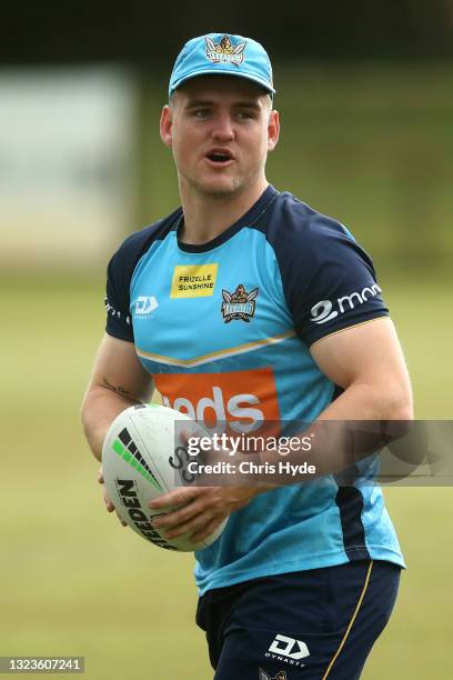 Alexander Brimson of the Titans looks on during a Gold Coast Titans NRL training session on June 15, 2021 in Gold Coast, Australia.