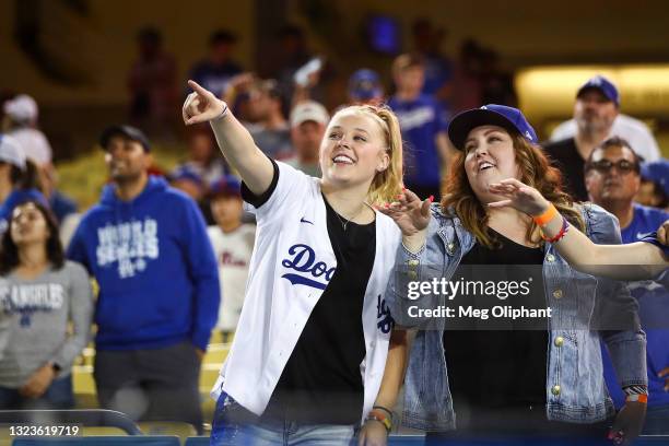 JoJo Siwa attends the Los Angeles Dodgers game against the Philadelphia Phillies at Dodger Stadium on June 14, 2021 in Los Angeles, California.