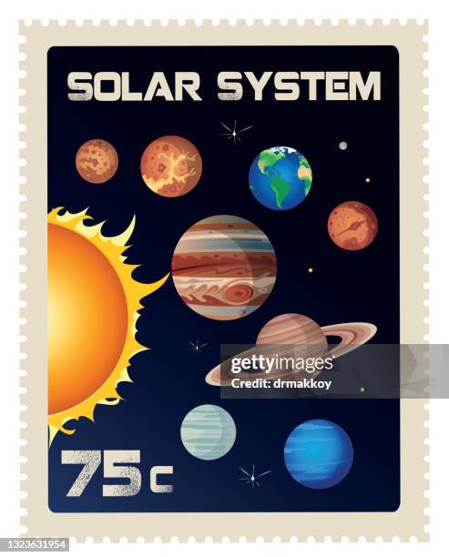 sonnensystem-briefmarken - uranus stock-grafiken, -clipart, -cartoons und -symbole