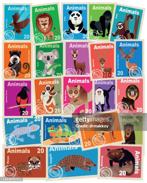animal stamps - stamp collection stock illustrations