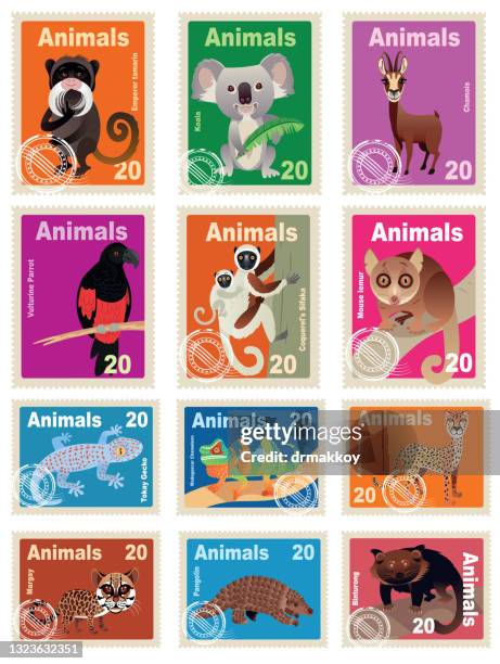animal stamps - mouse lemur stock illustrations