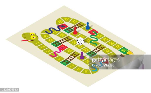 snakes and ladders board game role playing dice and figurines isometric - board game stock illustrations