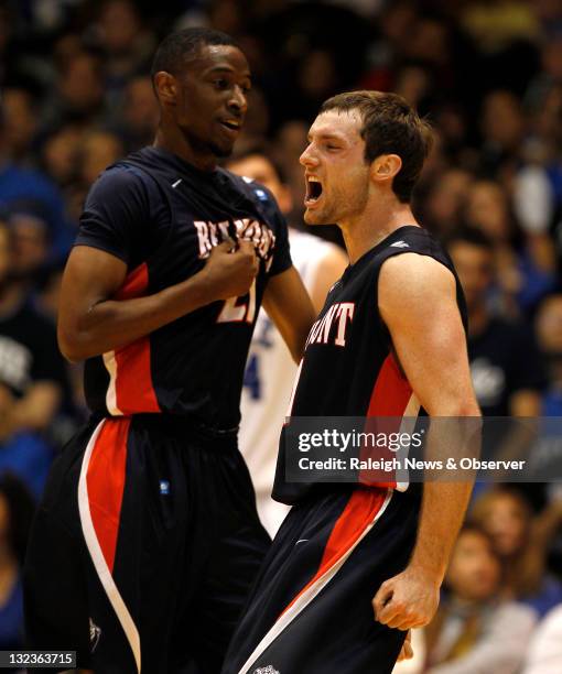 Belmont guard Drew Hanlen reacts as Belmont pulls closer to the Duke after being down by 16 points. Duke went on to defeat Belmont, 77-76, at Cameron...