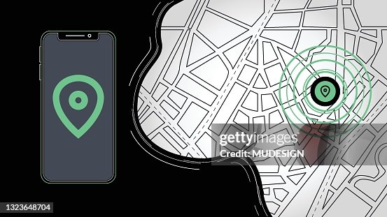 GPS navigation service application. Smartphone map application. Search map navigation on app. Location pin on screen. GPS navigation service application. Smartphone map application. Search map navigation on app. Location pin on screen.