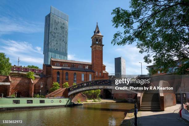 beetham tower from castlefield basin, manchester, england - manchester grande manchester - fotografias e filmes do acervo