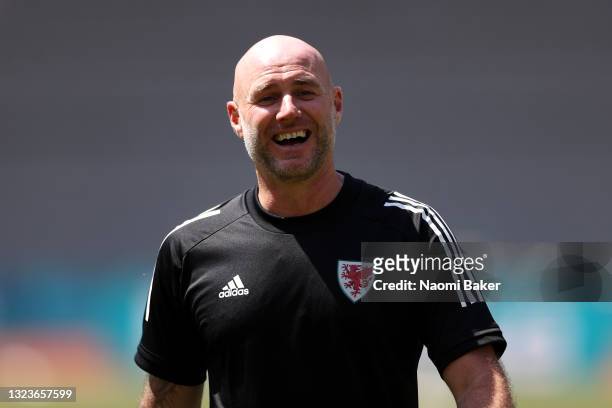 Rob Page, Interim Head Coach of Wales reacts during the Wales Training Session ahead of the Euro 2020 Group A match between Turkey and Wales at Tofiq...