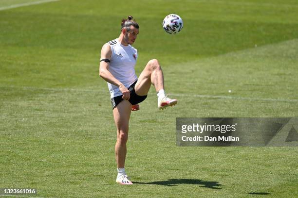 Gareth Bale of Wales in action during the Wales Training Session ahead of the Euro 2020 Group A match between Turkey and Wales at Tofiq Bahramov...