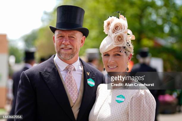 Zara Tindall arrives with husband Mike on day one of the Royal Ascot meeting at Ascot Racecourse on June 15, 2021 in Ascot, England. A total of...