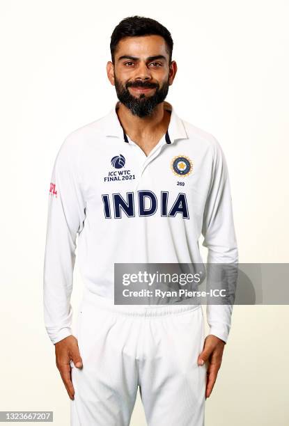 Virat Kohli of India poses during the ICC World Test Championship Final India Portrait session at The Ageas Bowl on June 15, 2021 in Southampton,...