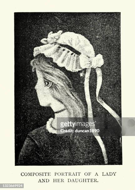 ilustraciones, imágenes clip art, dibujos animados e iconos de stock de ilusión óptica, retrato de una dama y su hija, siglo 19 - ilusión óptica