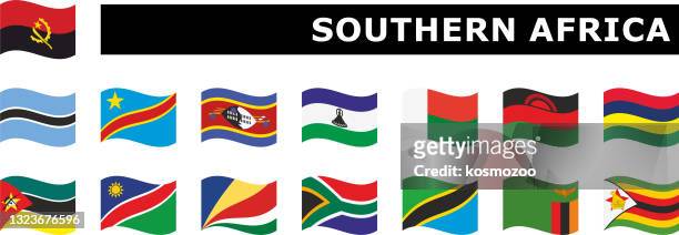 set wavy flag southern africa - south african flag stock illustrations