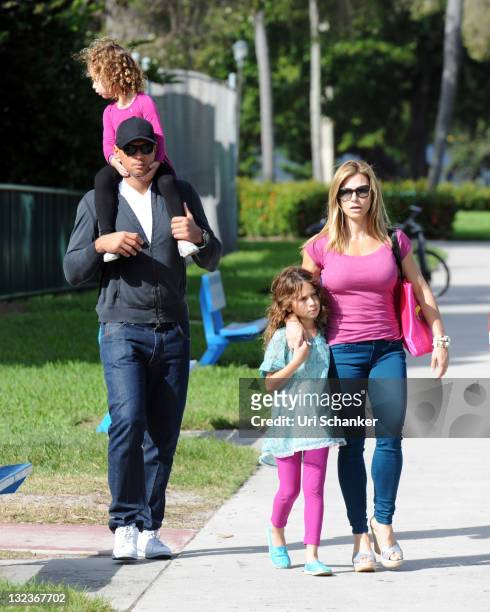 Alex Rodriquez with ex-wife Cynthia and daughters Ella and Natasha sighting on November 11, 2011 in Miami, Florida.