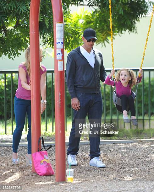 Alex Rodriquez with ex-wife Cynthia and daughters Ella and Natasha sighting on November 11, 2011 in Miami, Florida.