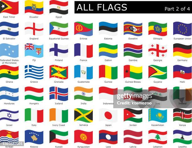 set wavy all world flag with names part 2 - number 2 stock illustrations