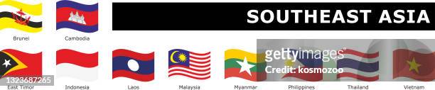 set wavy flag southeast asia with names - philippines national flag stock illustrations
