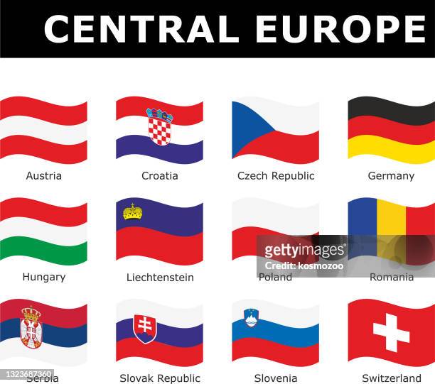 set wavy flag central europe with names - czech republic flag stock illustrations