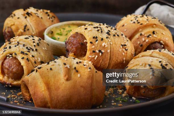 sausage crescent rolls - savoury food stock pictures, royalty-free photos & images