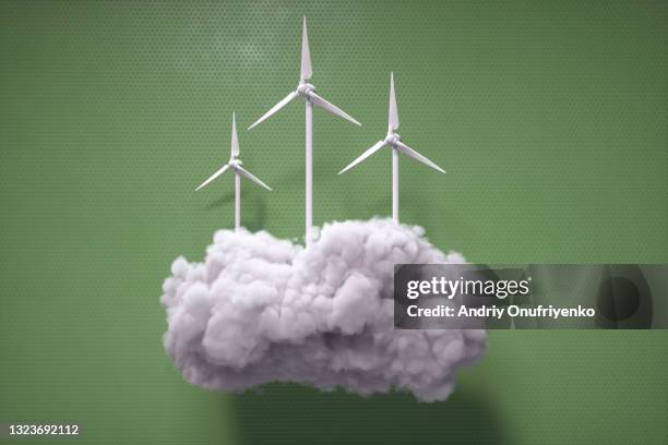 wind turbines on cloud - cumulus stockfoto's en -beelden