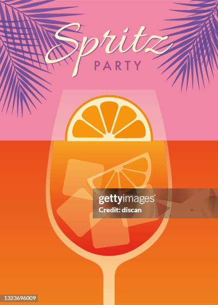 stockillustraties, clipart, cartoons en iconen met summer spritz party invitation. - happy hour