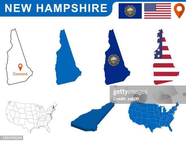 ilustrações, clipart, desenhos animados e ícones de eua estado de new hampshire mapa e bandeira. - new hampshire