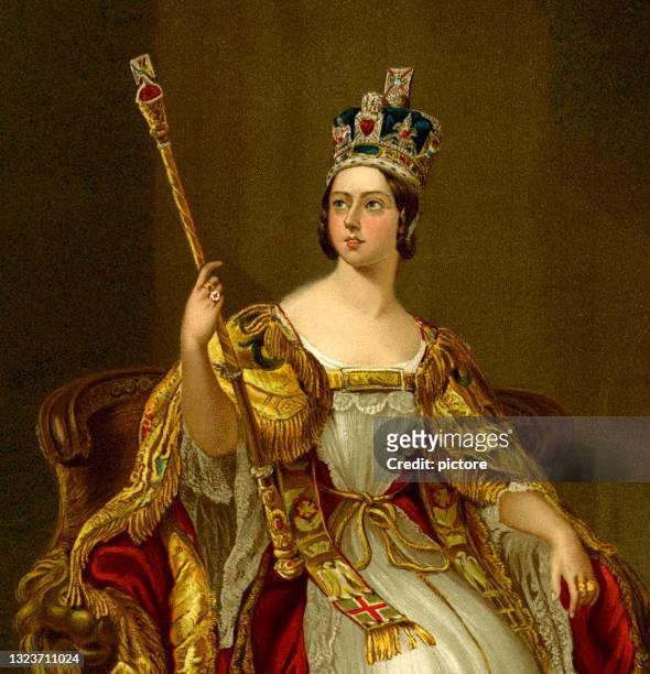 queen victoria in her coronation in 1837   -xxxl with lots of details- - british royalty stock illustrations