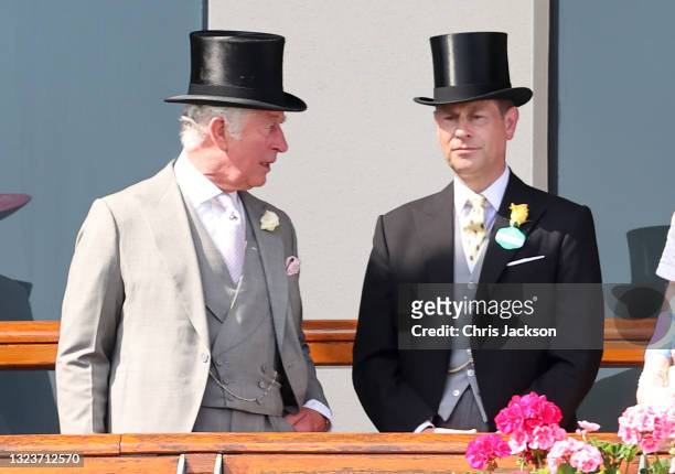 Prince Charles, Prince of Wales and Prince Edward, Earl of Wessex during Royal Ascot 2021 at Ascot Racecourse on June 15, 2021 in Ascot, England.