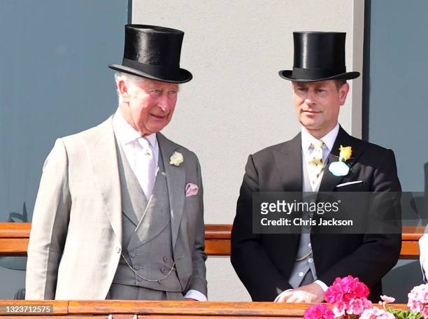 Prince Charles, Prince of Wales and Prince Edward, Earl of Wessex during Royal Ascot 2021 at Ascot Racecourse on June 15, 2021 in Ascot, England.