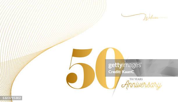 ilustrações de stock, clip art, desenhos animados e ícones de anniversary logo template isolated, anniversary icon label, anniversary symbol stock illustration. happy anniversary greeting template with gold colored hand lettering. - number 50