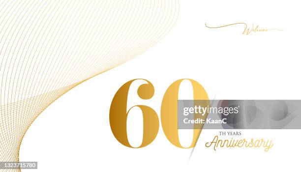 stockillustraties, clipart, cartoons en iconen met anniversary logo template isolated, anniversary icon label, anniversary symbol stock illustration. happy anniversary greeting template with gold colored hand lettering. - 60 jarig jubileum